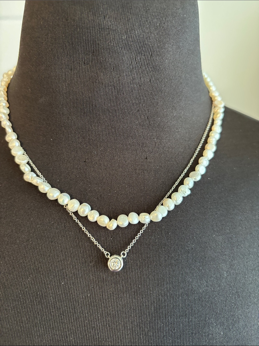 Park Lane Freshwater Pearl Layered Necklace with Crystal Pendant